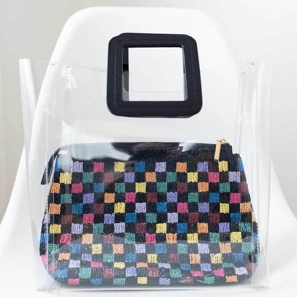 Staud Shirley Transparent Vinyl Tote Bag with Multi Colored Beaded Pouch - Picture 8 of 15